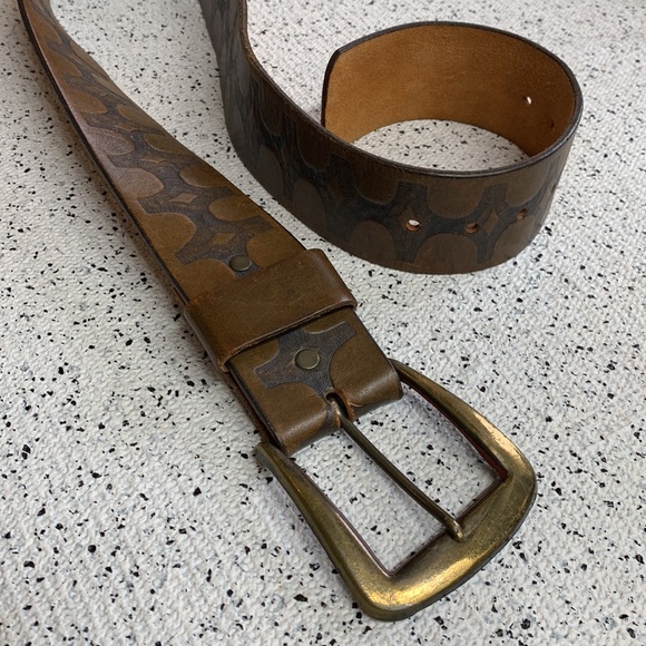 Incredible Vintage Stamped Leather Belt with Brass Buckle - Picture 1 of 5